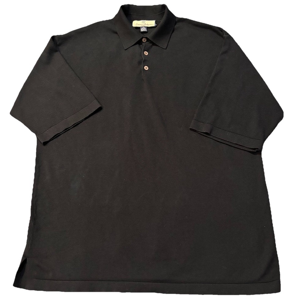 Tommy Bahama Silk Blend Polo Shirt Mens XL Black Golf Business Casual Office